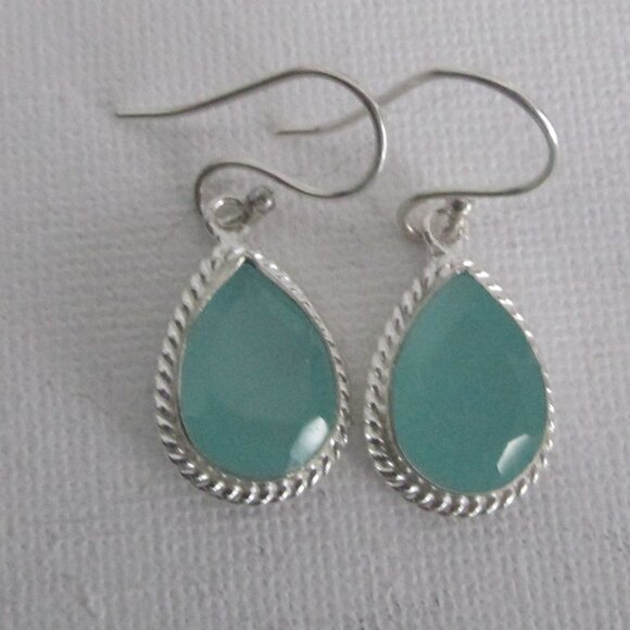 Lab Chalcedony Drop Earrings Sterling Silver 925 - Picture 2 of 5